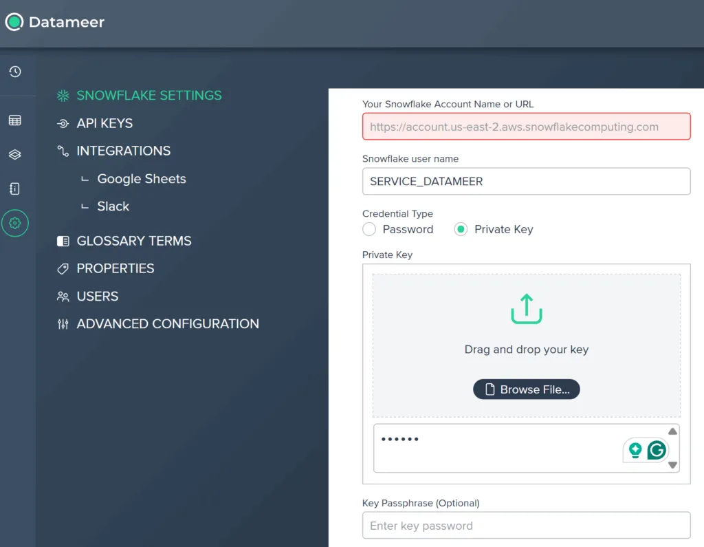 Snowflake Datameer Keypair